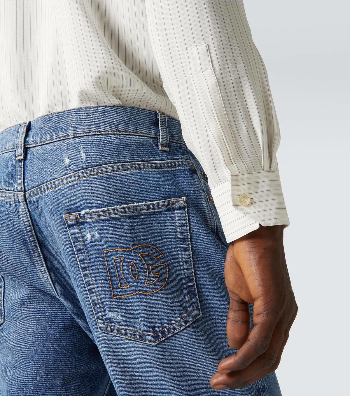 Dolce & Gabbana Grey Cotton Denim Slim Fit Distressed Pants Jeans