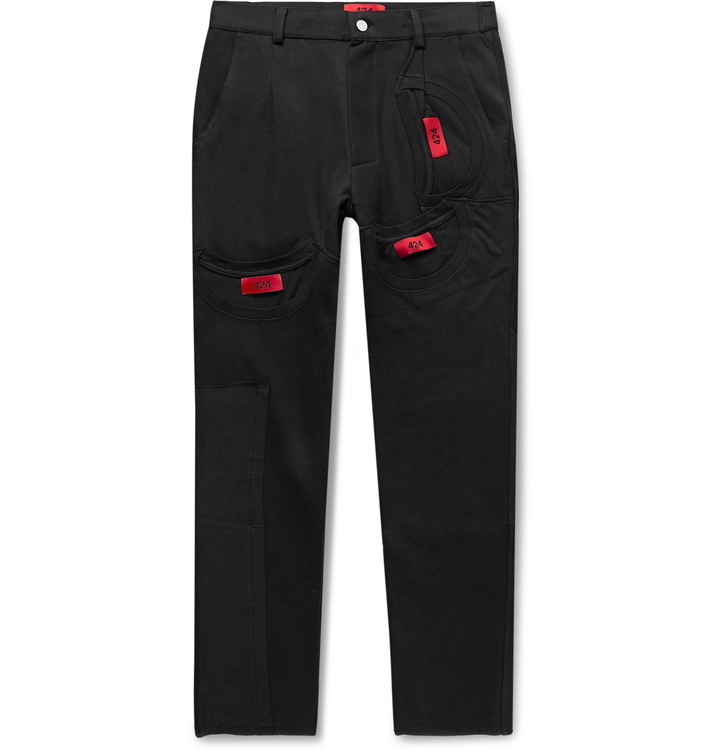 Photo: 424 - Logo-Appliquéd Cotton-Jersey Trousers - Black