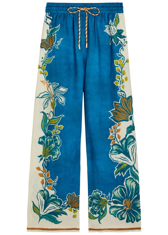 Photo: Alemais Luca Floral-print Wide-leg Linen Trousers Blue