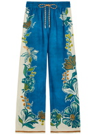 Alemais Luca Floral-print Wide-leg Linen Trousers Blue