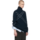 Raf Simons Navy and White Single Turtleneck