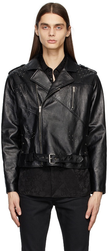 Photo: Saint Laurent Black Motorcycle Studded Leather Jacket