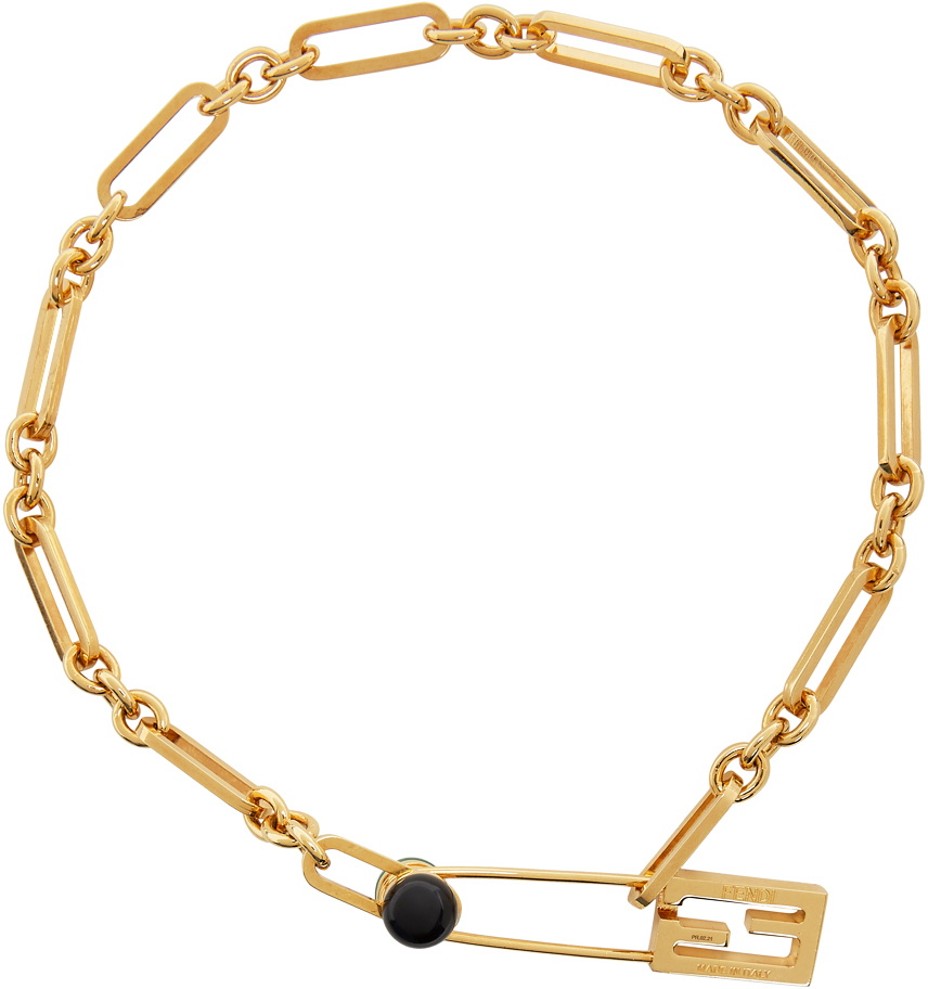 FENDI Fendi Gold Tone Baguette Bag Pendant Charm Necklace