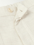 Brunello Cucinelli - Straight-Leg Herringbone Linen, Silk, Wool and Cotton-Blend Trousers - White