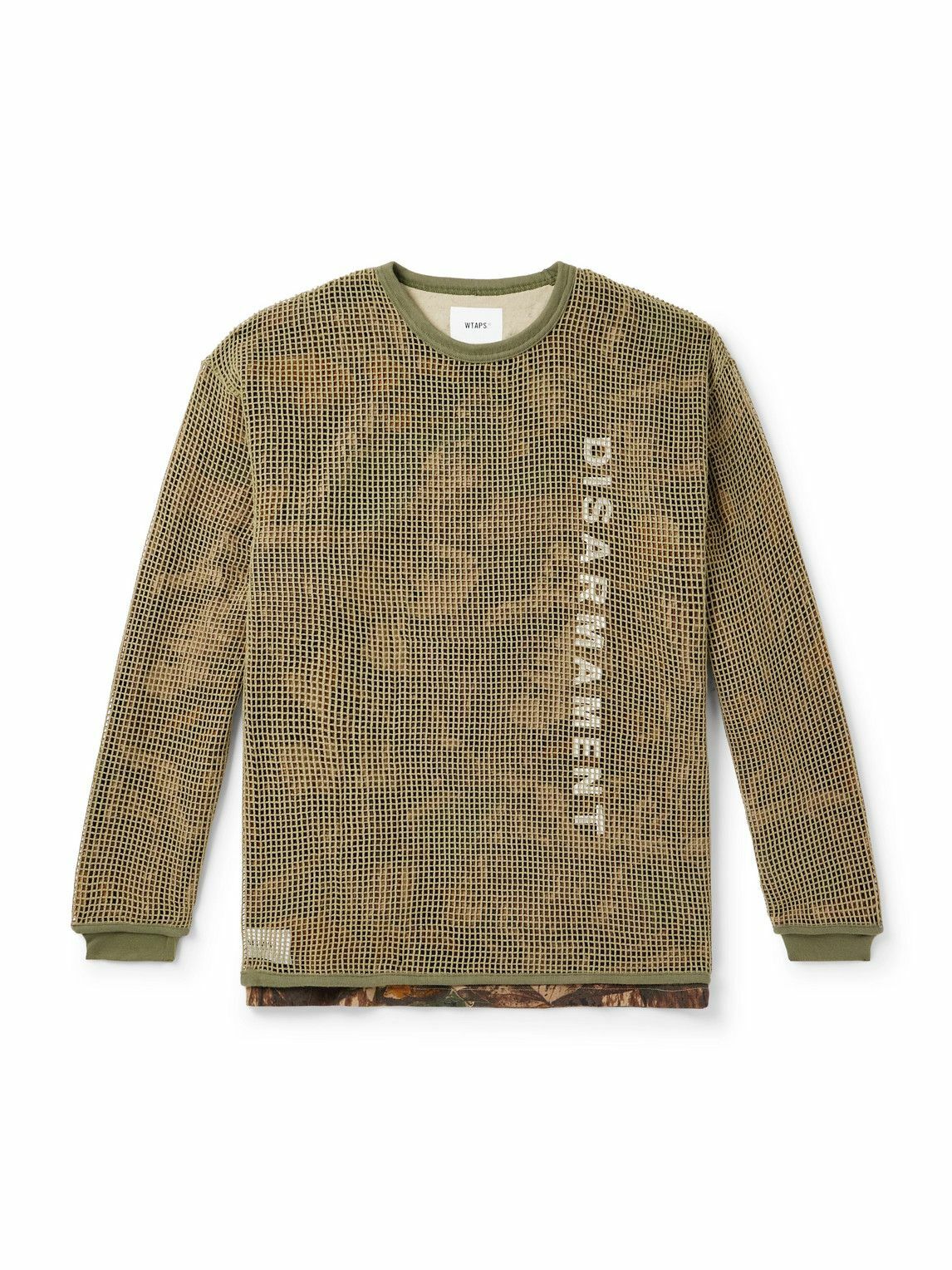 WTAPS - Ghill Layered Logo-Print Printed Cotton-Mesh and Jersey T-Shirt - Neutrals