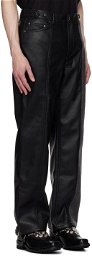 Feng Chen Wang Black Paneled Faux-Leather Jeans