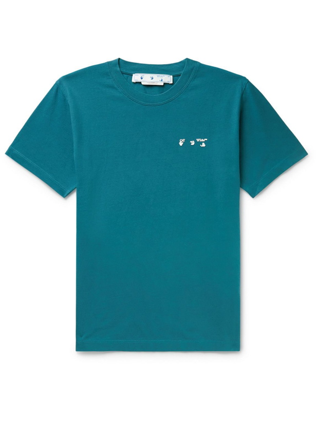 Photo: Off-White - Slim-Fit Logo-Appliquéd Cotton-Jersey T-Shirt - Blue