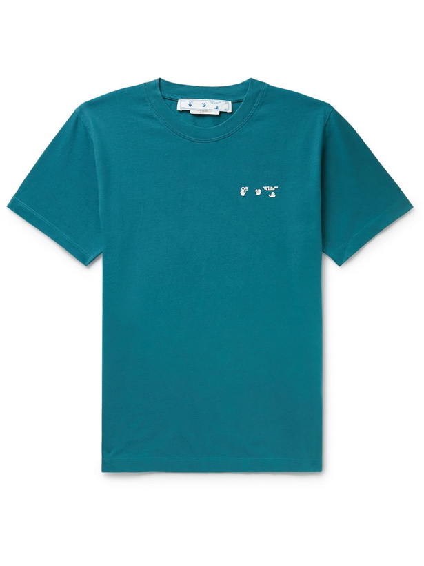 Photo: Off-White - Slim-Fit Logo-Appliquéd Cotton-Jersey T-Shirt - Blue