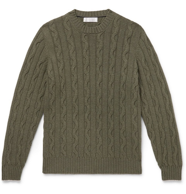 Photo: Brunello Cucinelli - Cable-Knit Cashmere Sweater - Green