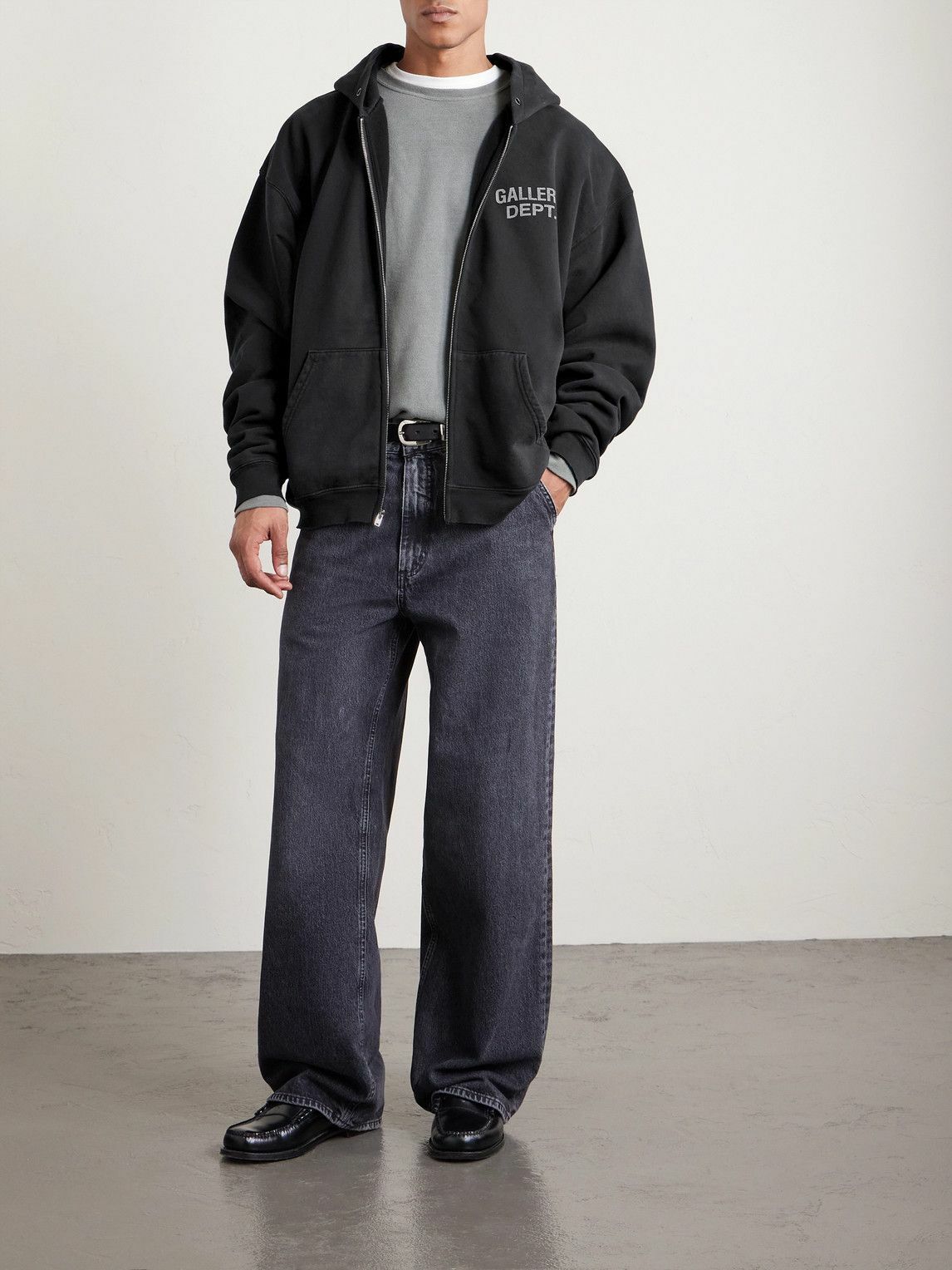 Gallery Dept. - 90's Logo-Print Cotton-Jersey Zip-Up Hoodie - Black