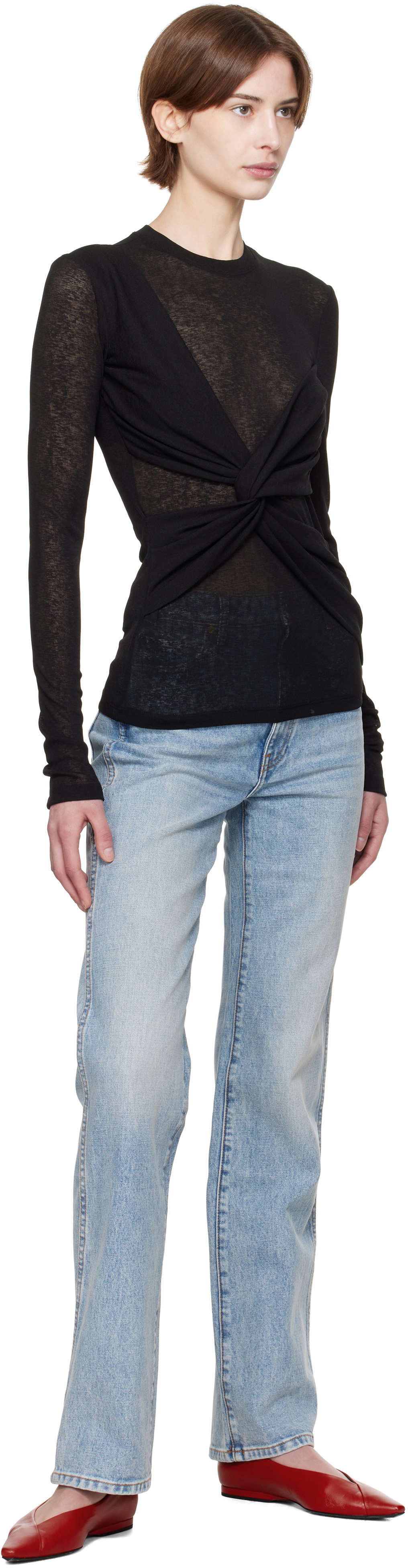 Nanushka Black Izolda Draped Mesh Jersey T-shirt