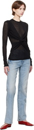 Nanushka Black Izolda Draped Mesh Jersey T-shirt