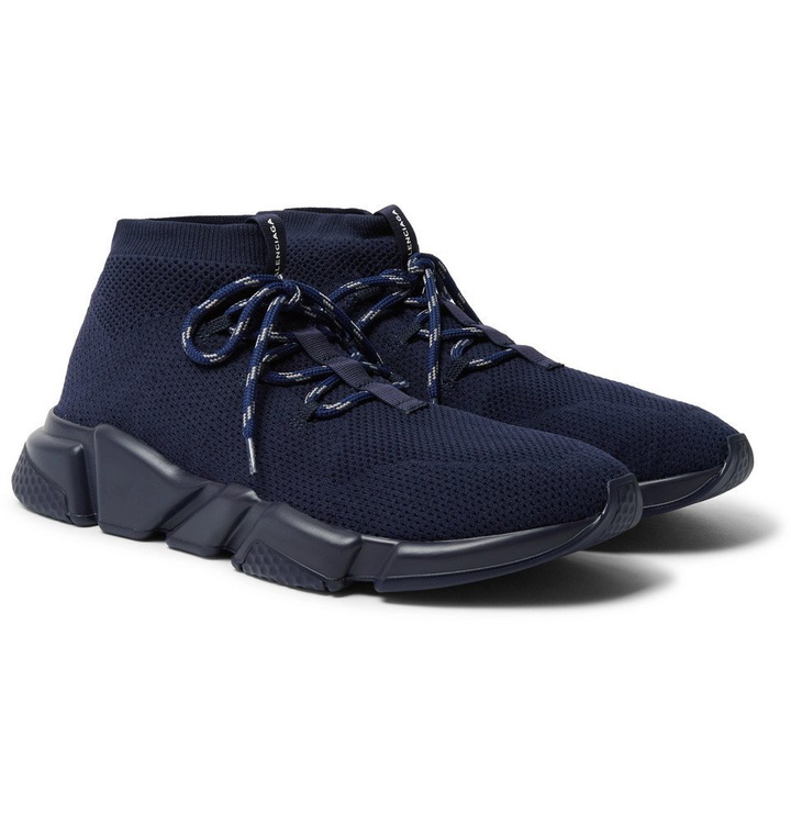 Photo: Balenciaga - Speed Sock Stretch-Knit Sneakers - Navy