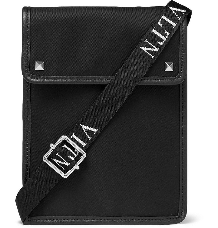 Photo: Valentino - Valentino Garavani Leather-Trimmed Nylon Messenger Bag - Black