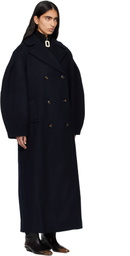 GANNI Navy Wool Oversized Long Peacoat