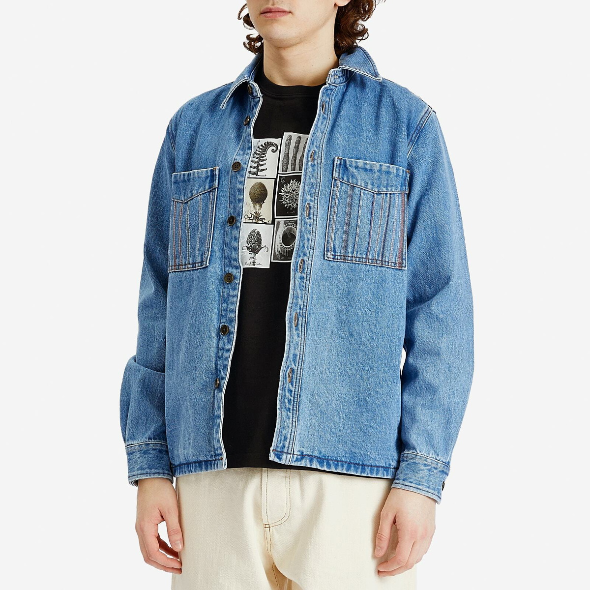 Paul Smith Men's Stripe Embroidered Denim Shirt Jacket in Blue
