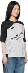 Balmain Black & White Loose Optical Illusion Print T-shirt