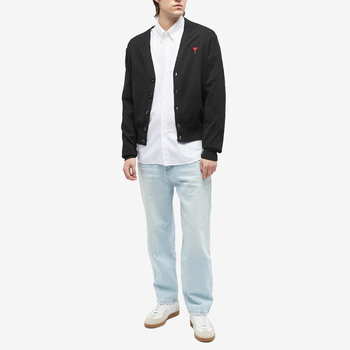 AMI Paris Men's Small A Heart Cardigan in Black