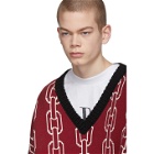 Enfants Riches Deprimes Red and Black Chain Link V-Neck Sweater