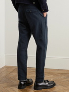 Mr P. - Straight-Leg Pleated Garment-Dyed Cotton and Linen-Blend Trousers - Blue