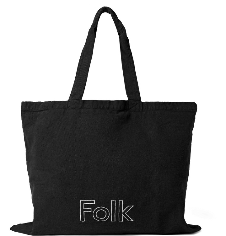 Photo: Folk - Logo-Embroidered Garment-Dyed Cotton-Twill Tote Bag - Black