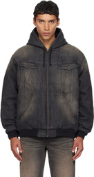 EGONlab Black & Brown Hooded Denim Jacket