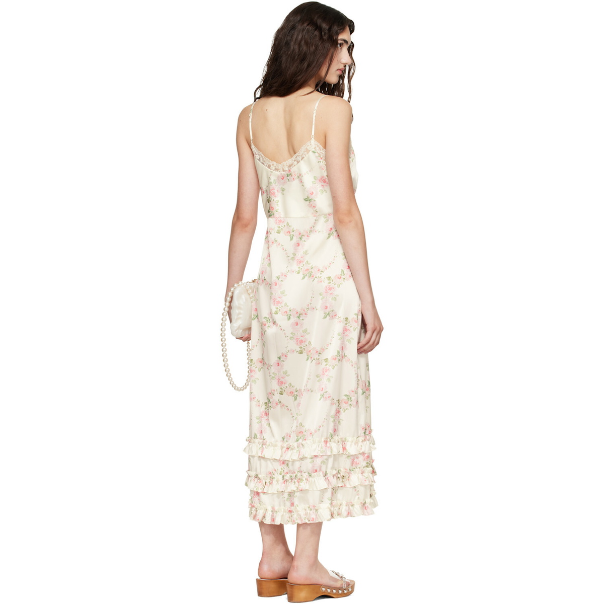 Simone Rocha Off-White Ruffle Frill Hem Slip Midi Dress