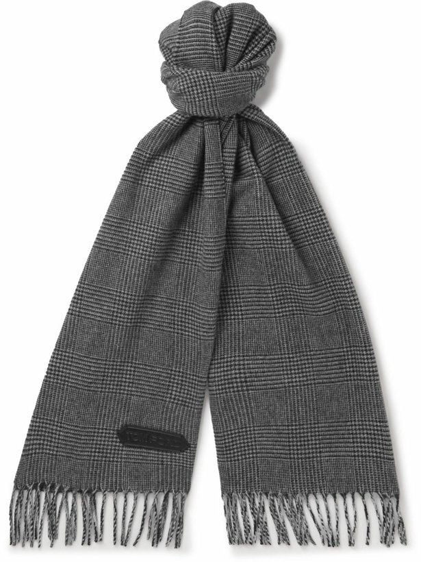Photo: TOM FORD - Logo-Appliquéd Checked Wool, Silk and Cashmere-Blend Scarf
