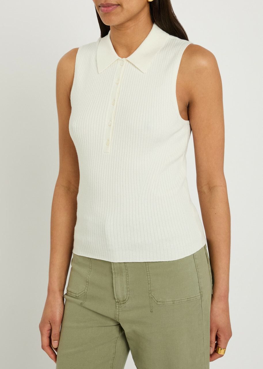 Paige Vest Ribbed Cotton-blend Polo top White