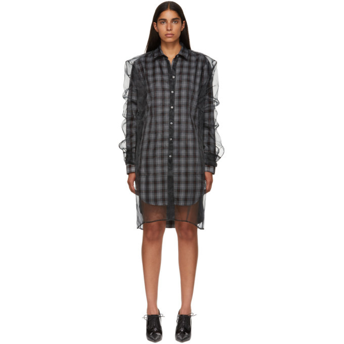 Y/Project Black Check Organza Shirt Dress Y/Project
