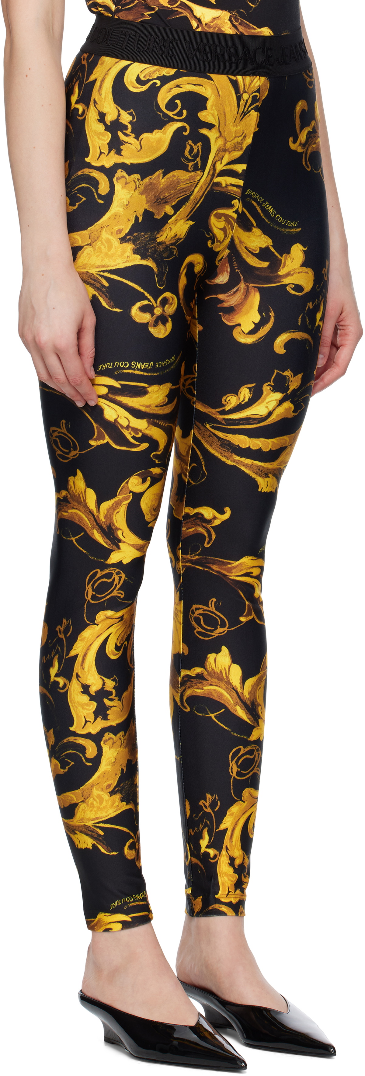 Versace Jeans Couture Black & Gold Lycra Barocco Leggings