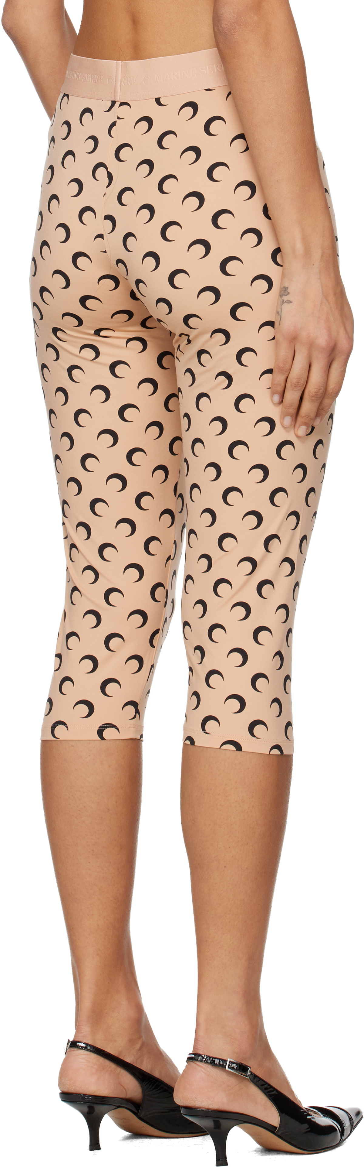Marine Serre Beige Recycled Moon Jersey Capri Leggings