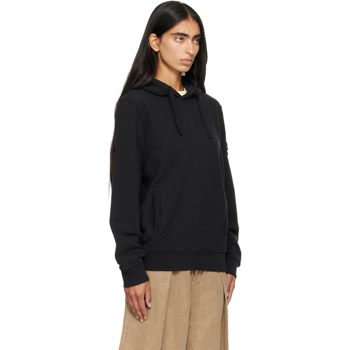 Stone Island Black 6100048 Brushed Organic Cotton Fleece Hoodie