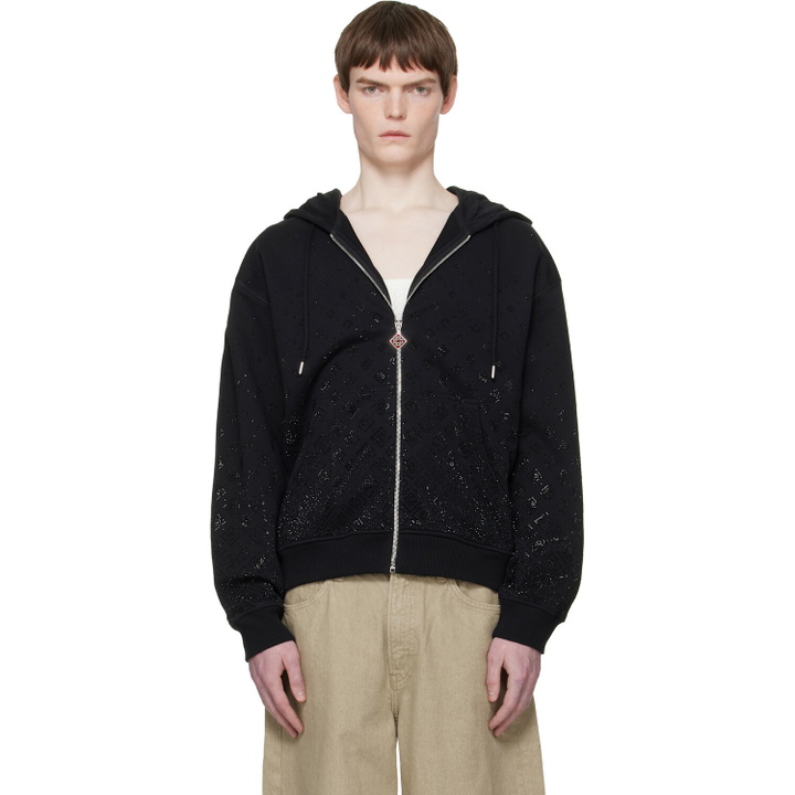 Photo: Casablanca Black Crystal Monogram Long Sleeve Hoodie