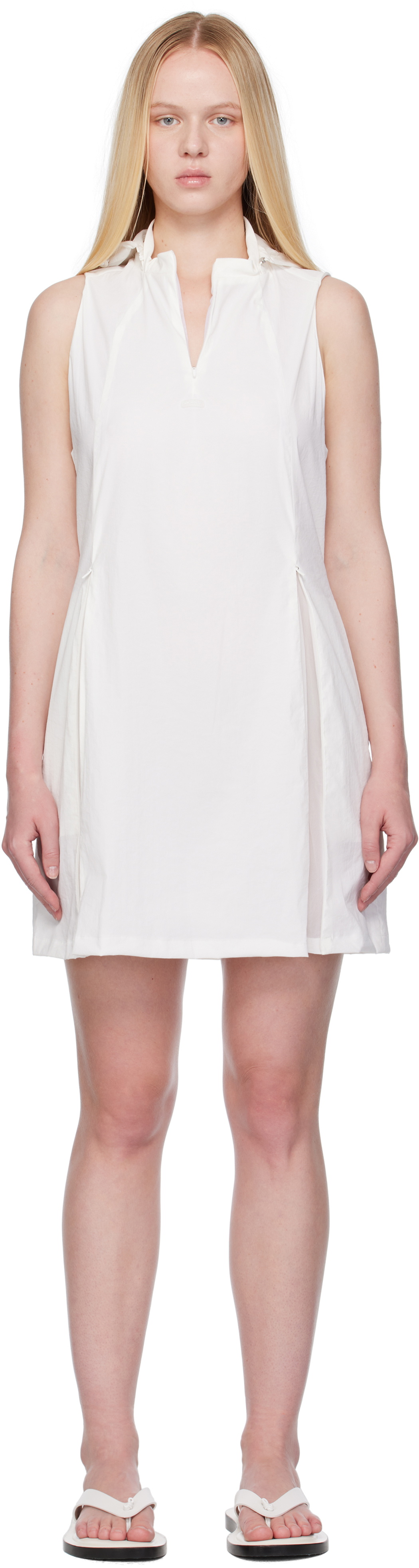 AMOMENTO White Nylon Hooded Minidress