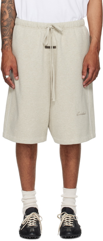 Photo: Fear of God ESSENTIALS Beige Basketball Fleece Shorts