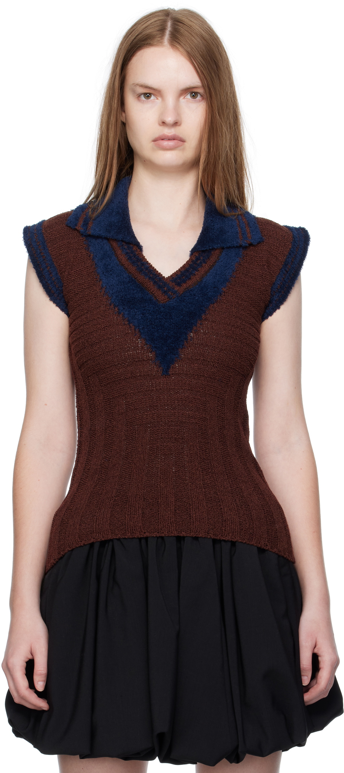 Kiko Kostadinov Navy & Brown Quimby Sleeveless Polo