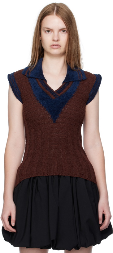 Photo: Kiko Kostadinov Navy & Brown Quimby Sleeveless Polo