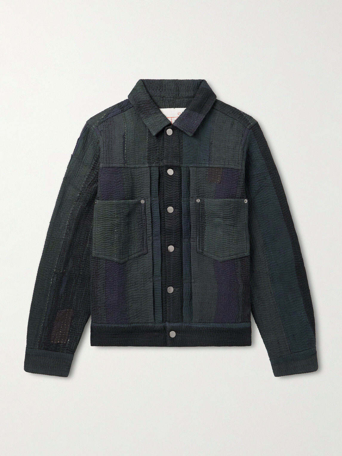 Kardo - Marvin Distressed Patchworked Kantha Cotton Trucker Jacket - Blue