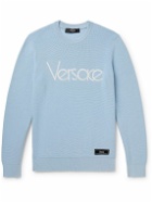 Versace - Logo-Embroidered Cotton-Blend Sweater - Blue