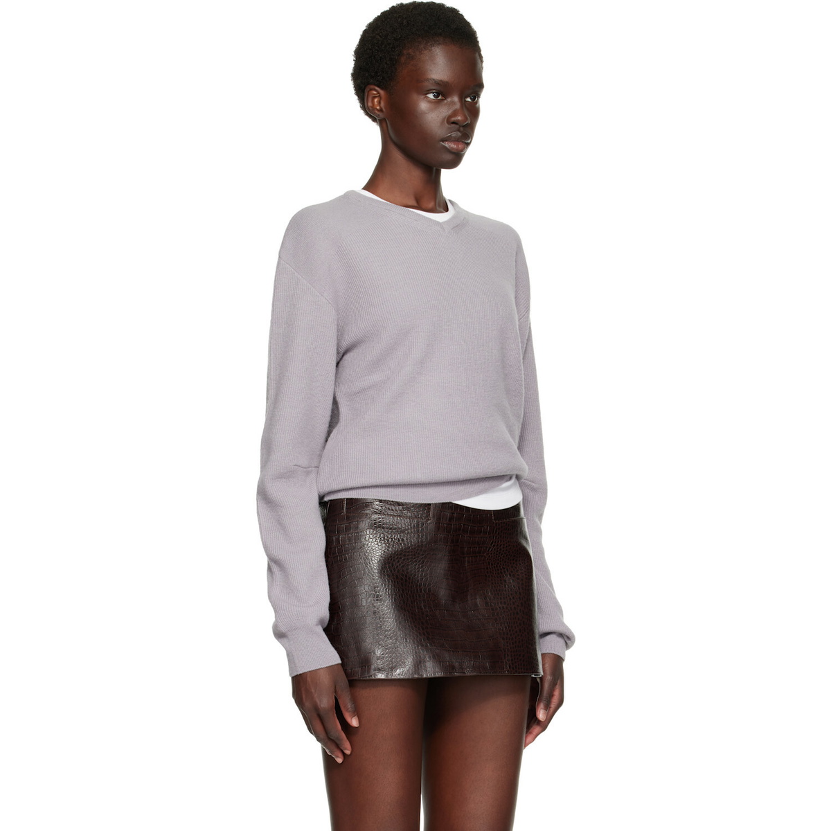TONYWACK Gray Superfine Wool Commando V-Neck Sweater