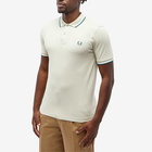 Fred Perry Men's Slim Fit Twin Tipped Polo Shirt in Light Oyster/Snow White/Petrol Blue