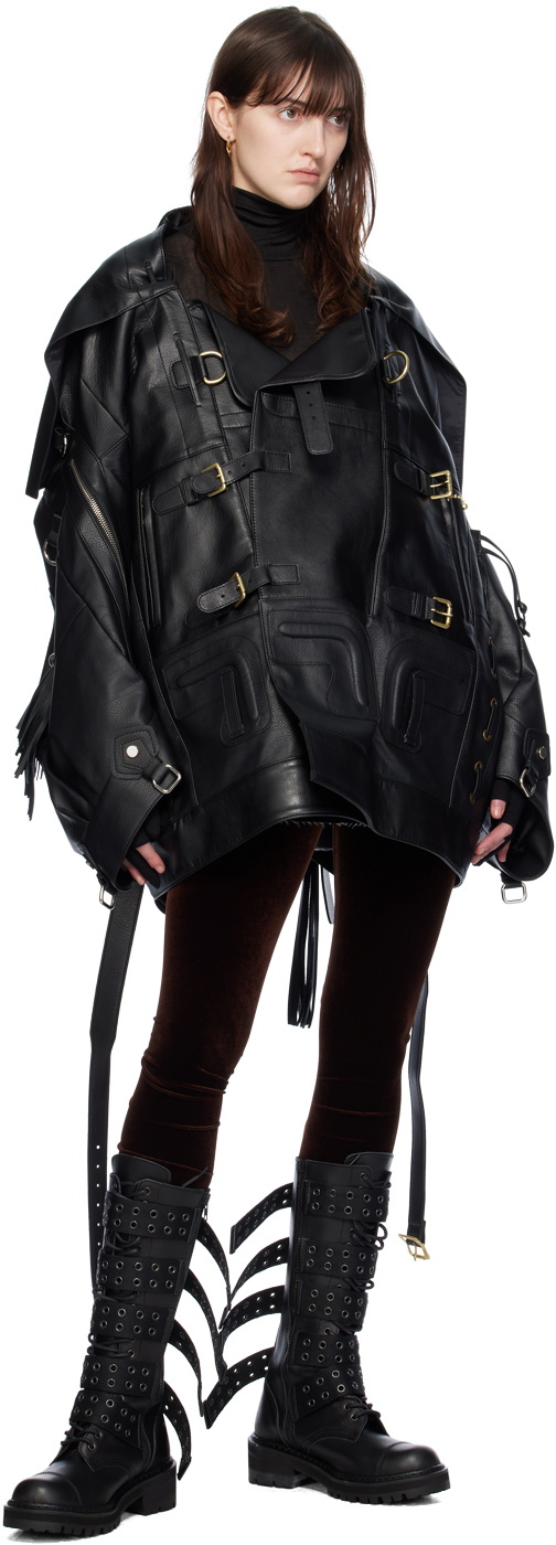 Junya Watanabe Black Fringed Faux-Leather Jacket