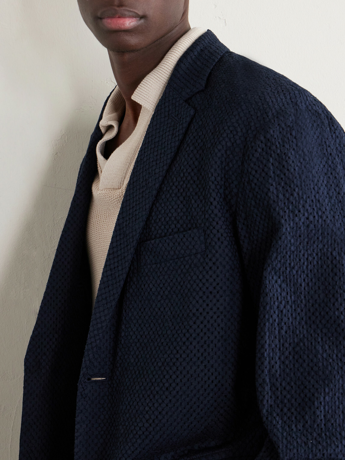 Blue Blue Japan - Textured Cotton Suit Jacket - Blue