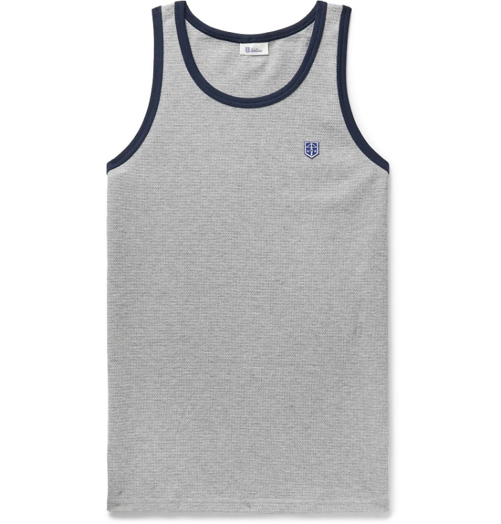 Photo: Schiesser - Leo Contrast-Tipped Textured Cotton-Jersey Tank Top - Gray