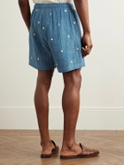 Kartik Research - Straight-Leg Embellished Kantha Cotton Drawstring Shorts - Blue