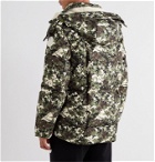 MONCLER - Faux Shearling-Trimmed Quilted Camouflage-Print Shell Hooded Down Jacket - Green