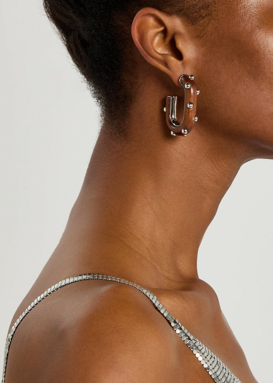 Rabanne Boucle D' Oreill Studded Wood Earrings - Silver - One Size