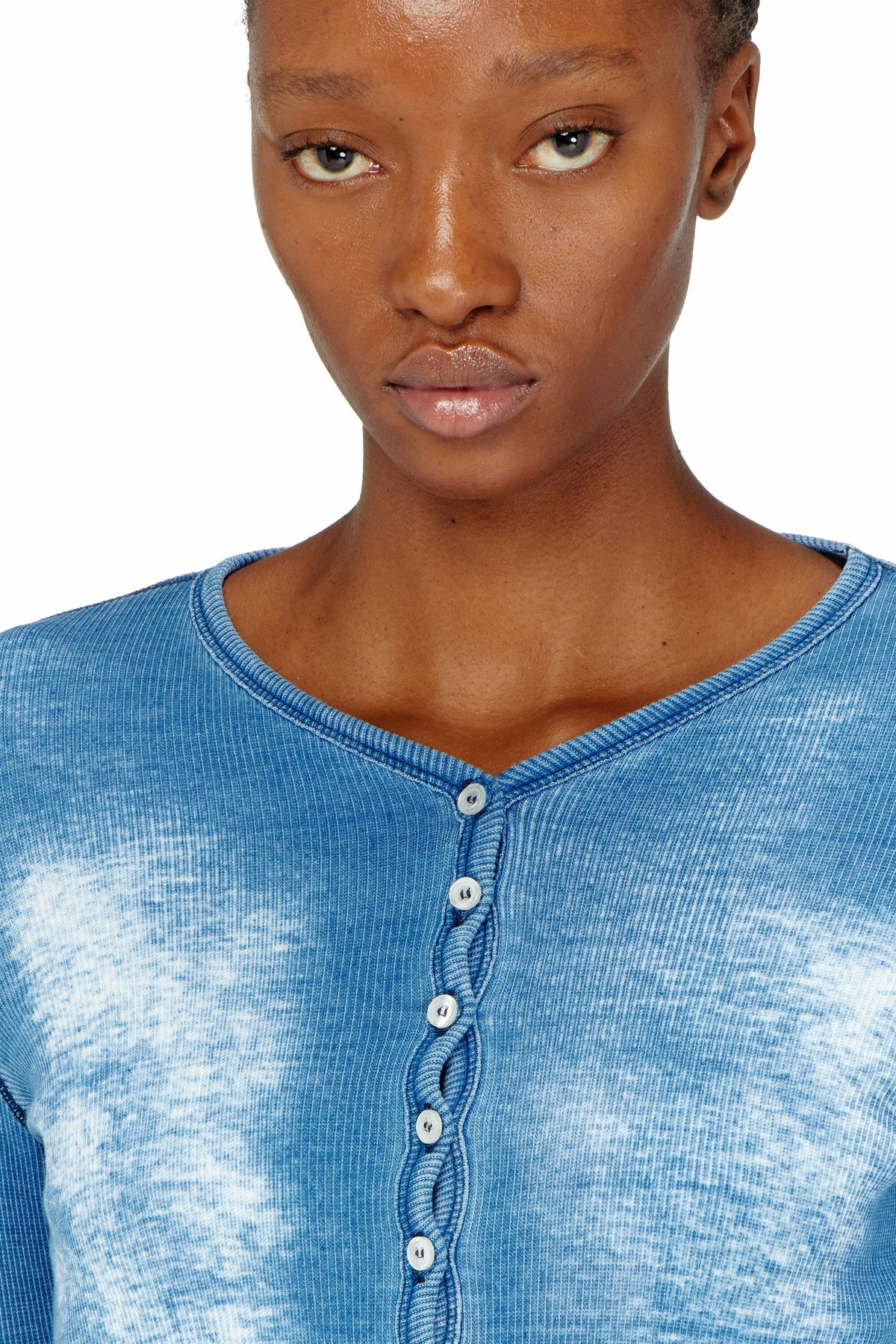 Diesel Rib-jersey cardigan with bleached effect - Tops Womens in Blue