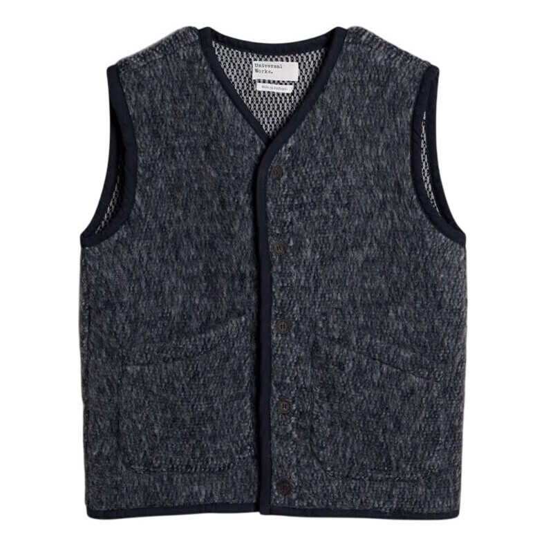 Universal Works Men's Duke Fleece Zip Gilet in Brown Check